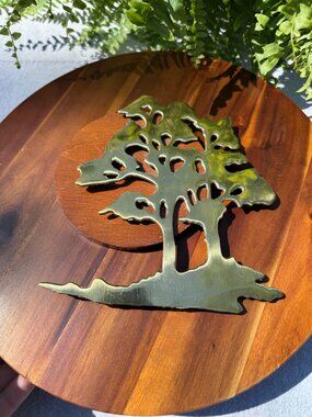 Vintage 1989 House of Lloyd Brass & Wood Bonsai Tree of Life Wall Art Plaque